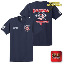 "OCEANA FIRE RESCUE" SCREEN PRINT ON NAVY WORK T-SHIRT