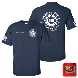 "WYOMING COUNTY FIRE CO. INC." SCREEN PRINTED NAVY WORK T-SHIRT
