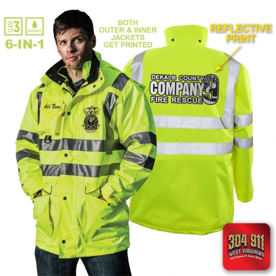 "DEKALB COUNTY FIRE RESCUE STATION 9" GAME - The 6 in 1 Jacket (NEON LIME)