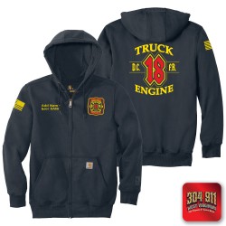 "DEKALB COUNTY FIRE STATION 18" NEW NAVY Carhartt ® Rain Defender ® Paxton Heavyweight Hooded Zip Mock Sweatshirt