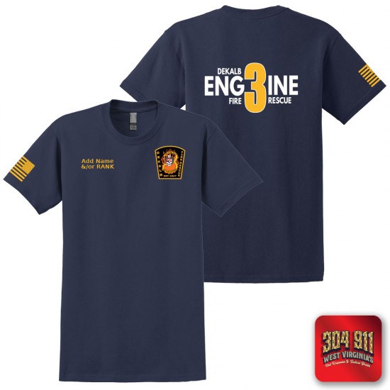 "DEKALB FIRE RESCUE STATION 3" SCREEN PRINT ON NAVY WORK T-SHIRT