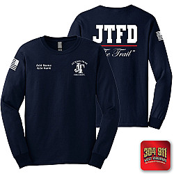 "JACKSON TRAIL FIRE DEPARTMENT" SCREEN PRINT ON NAVY SCREEN PRINTED LONG SLEEVE WORK T-SHIRT
