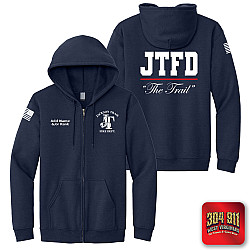 "JACKSON TRAIL FIRE DEPARTMENT" SCREEN PRINT ON NAVY JERZEES® - NuBlend® Full-Zip Hooded Sweatshirt