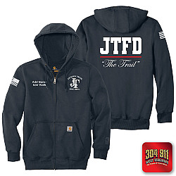 "JACKSON TRAIL FIRE DEPARTMENT" NEW NAVY Carhartt ® Rain Defender ® Paxton Heavyweight Hooded Zip Mock Sweatshirt