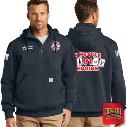 "JACKSON TRAIL RESCUE ENGINE 91" NEW NAVY Carhartt ® Rain Defender ® Paxton Heavyweight Hooded Zip Mock Sweatshirt