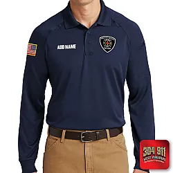 "HACKER VALLEY FIRE DEPARTMENT" (EMBROIDERY) CornerStone® - Select Long Sleeve Snag-Proof Tactical Polo (NAVY)