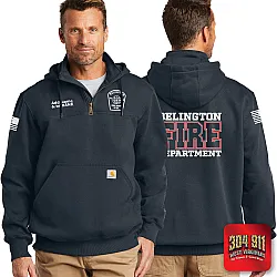"BELINGTON VOL. FIRE DEPARTMENT" NEW NAVY Carhartt ® Rain Defender ® Paxton Heavyweight Hooded Zip Mock Sweatshirt