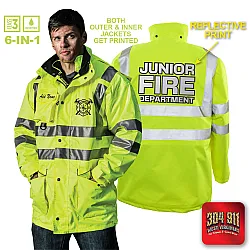 "JUNIOR VOLUNTEER FIRE DEPARTMENT" GAME - The 6 in 1 Jacket (NEON LIME)