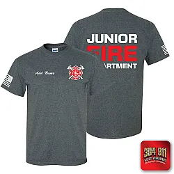 "JUNIOR VOLUNTEER FIRE DEPARTMENT" DARK HEATHER SCREEN PRINTED WORK T-SHIRT