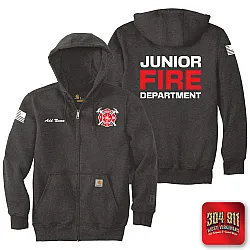 "JUNIOR VOLUNTEER FIRE DEPARTMENT" CARBON HEATHER Carhartt ® Rain Defender ® Paxton Heavyweight Hooded Zip Mock Sweatshirt