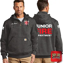 "JUNIOR VOLUNTEER FIRE DEPARTMENT" CARBON HEATHER Carhartt ® Rain Defender ® Paxton Heavyweight Hooded Zip Mock Sweatshirt