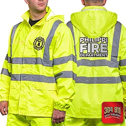 "PHILIPPI VOLUNTEER FIRE DEPARTMENT" GAME - The Econo HiVos Rain Jacket (NEON LIME)