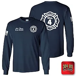 "PHILIPPI VOLUNTEER FIRE DEPARTMENT" NAVY SCREEN PRINTED LONG SLEEVE WORK T-SHIRT