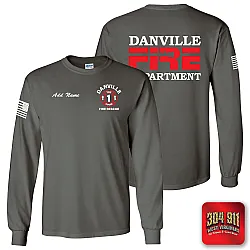 "DANVILLE VOL FIRE DEPARTMENT" CHARCOAL SCREEN PRINTED LONG SLEEVE WORK T-SHIRT