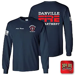"DANVILLE VOL FIRE DEPARTMENT" NAVY SCREEN PRINTED LONG SLEEVE WORK T-SHIRT