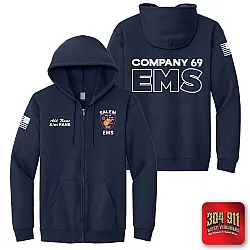 "SALEM EMS" SCREEN PRINT ON NAVY JERZEES® - NuBlend® Full-Zip Hooded Sweatshirt