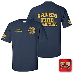 "SALEM FIRE DEPARTMENT" SCREEN PRINT ON NAVY WORK T-SHIRT
