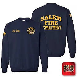 "SALEM FIRE DEPARTMENT" SCREEN PRINT ON NAVY JERZEES WORK SWEATSHIRT