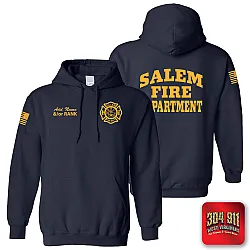 "SALEM FIRE DEPARTMENT" SCREEN PRINT ON NAVY JERZEES® - NuBlend® Pullover Hooded Sweatshirt