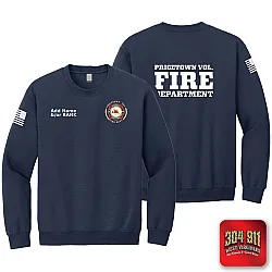 "PRICETOWN VOLUNTEER FIRE DEPARTMENT" SCREEN PRINT ON NAVY JERZEES WORK SWEATSHIRT