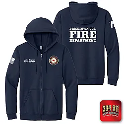 "PRICETOWN VOLUNTEER FIRE DEPARTMENT" SCREEN PRINT ON NAVY JERZEES® - NuBlend® Full-Zip Hooded Sweatshirt
