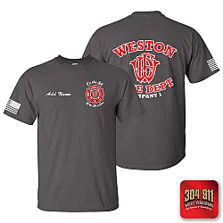 "WESTON FIRE DEPARTMENT" CHARCOAL SCREEN PRINTED WORK T-SHIRT