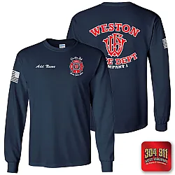 "WESTON FIRE DEPARTMENT" NAVY SCREEN PRINTED LONG SLEEVE WORK T-SHIRT
