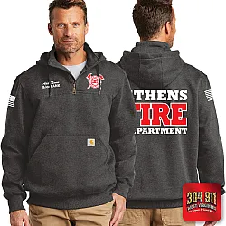 "ATHENS FIRE DEPARTMENT" DARK HEATHER Carhartt ® Rain Defender ® Paxton Heavyweight Hooded Zip Mock Sweatshirt
