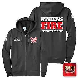 "ATHENS FIRE DEPARTMENT" SCREEN PRINT ON CHARCOAL Port & Company® Essential Fleece Full-Zip Hooded Sweatshirt