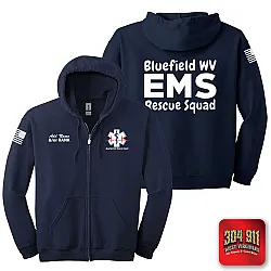 "BLUEFIELD WV RESCUE SQUAD" NAVY GILDAN Heavy Blend™ Full-Zip Hooded Sweatshirt
