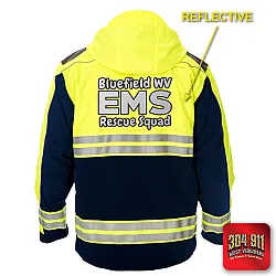 "BLUEFIELD WV RESCUE SQUAD" GAME - HIGH VIZ RESCUE JACKET PARKA (NAVY)