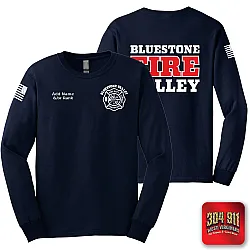 "BLUESTONE VALLEY VOL FIRE DEPT" SCREEN PRINT ON NAVY SCREEN PRINTED LONG SLEEVE WORK T-SHIRT