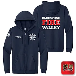 "BLUESTONE VALLEY VOL FIRE DEPT" SCREEN PRINT ON NAVY JERZEES® - NuBlend® Full-Zip Hooded Sweatshirt
