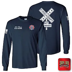 "MATOAKA FIRE DEPARTMENT" DESIGN-2 NAVY SCREEN PRINTED LONG SLEEVE WORK T-SHIRT