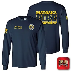 "MATOAKA FIRE DEPARTMENT" NAVY SCREEN PRINTED LONG SLEEVE WORK T-SHIRT