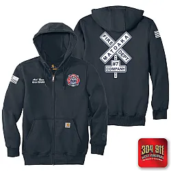 "MATOAKA FIRE DEPARTMENT" DESIGN-2 NEW NAVY Carhartt ® Rain Defender ® Paxton Heavyweight Hooded Zip Mock Sweatshirt