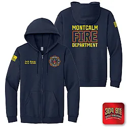 "MONTCALM FIRE DEPARTMENT" SCREEN PRINT ON NAVY JERZEES® - NuBlend® Full-Zip Hooded Sweatshirt
