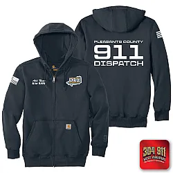 "PLEASANTS COUNTY 911" NEW NAVY Carhartt ® Rain Defender ® Paxton Heavyweight Hooded Zip Mock Sweatshirt