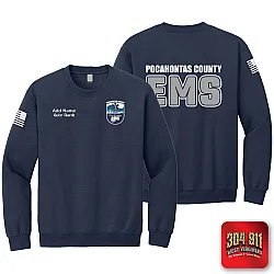 "POCAHONTAS COUNTY EMS" SCREEN PRINT ON NAVY JERZEES WORK SWEATSHIRT