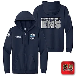 "POCAHONTAS COUNTY EMS" SCREEN PRINT ON NAVY JERZEES® - NuBlend® Full-Zip Hooded Sweatshirt