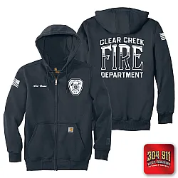 "CLEAR CREEK VOL FIRE DEPARTMENT" NAVY Carhartt ® Rain Defender ® Paxton Heavyweight Hooded Zip Mock Sweatshirt