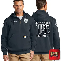 "CLEAR CREEK VOL FIRE DEPARTMENT" NAVY Carhartt ® Rain Defender ® Paxton Heavyweight Hooded Zip Mock Sweatshirt