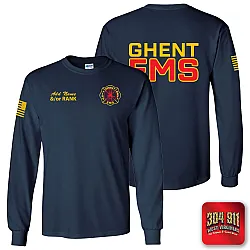 "GHENT FIRE DEPARTMENT" NAVY SCREEN PRINTED LONG SLEEVE WORK T-SHIRT