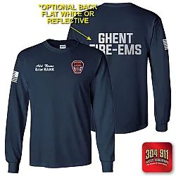 "GHENT VOL FIRE DEPT" NAVY SCREEN PRINTED LONG SLEEVE WORK T-SHIRT