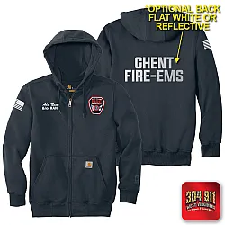 "GHENT VOL FIRE DEPT" NEW NAVY Carhartt ® Rain Defender ® Paxton Heavyweight Hooded Zip Mock Sweatshirt