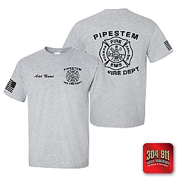 "PIPESTEM VOL FIRE DEPARTMENT" SPORTSGREY SCREEN PRINTED WORK T-SHIRT