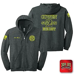 "COWEN FIRE DEPARTMENT" DARK HEATHER GILDAN Heavy Blend™ Full-Zip Hooded Sweatshirt