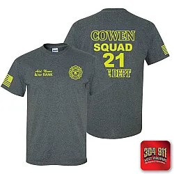 "COWEN SQUAD-21 FIRE DEPARTMENT" DARK HEATHER SCREEN PRINTED WORK T-SHIRT