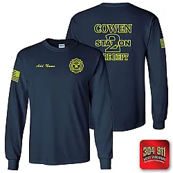 "COWEN FIRE DEPARTMENT" NAVY SCREEN PRINTED LONG SLEEVE WORK T-SHIRT