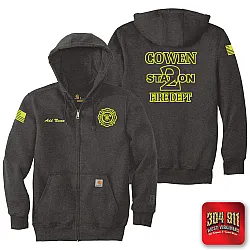 "COWEN FIRE DEPARTMENT" CARBON HEATHER Carhartt ® Rain Defender ® Paxton Heavyweight Hooded Zip Mock Sweatshirt